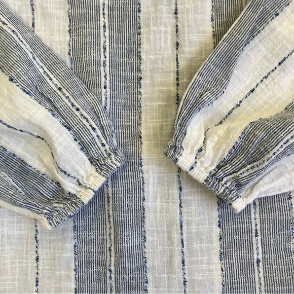 New Directions Embroidered Boho Split Neck Peasant Blouse Blue White Tassels XL - Picture 9 of 16